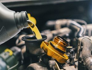 An oil change being performed near Anderson, Indiana.