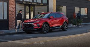 A red 2025 Chevrolet Blazer thriving on the streets of ANDERSON, IN